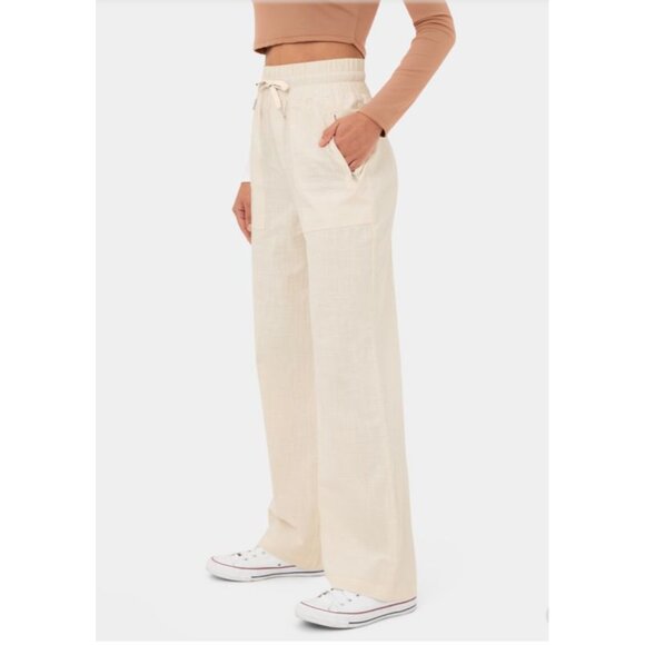New Halara High Waisted Drawstring Casual Cotton Pants Sz M Womens Cream Side Zi - Picture 2 of 8